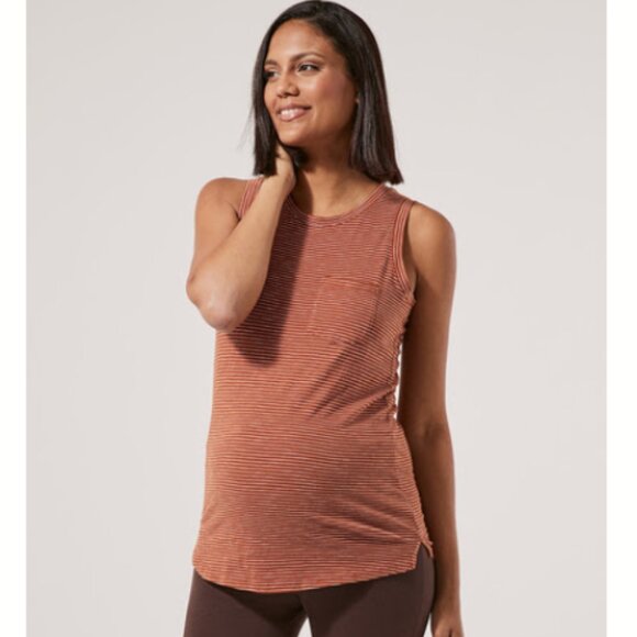 Pact Gingerbread Pinstripe Maternity Slub Pocket Tank - Picture 1 of 4